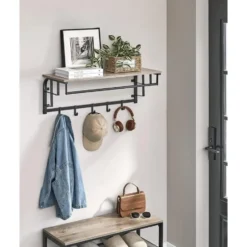 Hangende Kapstok met Plank, 5 haken - Grijs zwart
