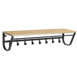Hangende Kapstok voor Muur of Wand - 8 Haken en 1 Bar - 90 cm Lang - Lichte Eik