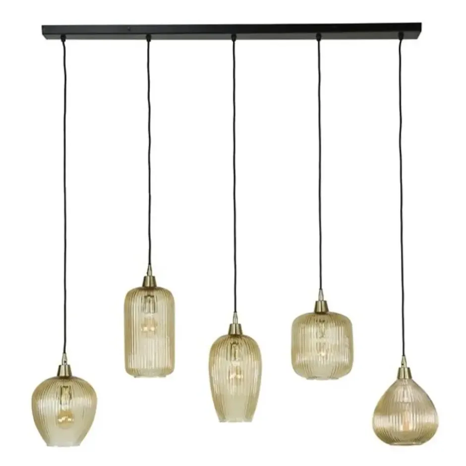 Hanglamp Ella glas amber rond 5-lichts 20x120x150 cm Amber color glas