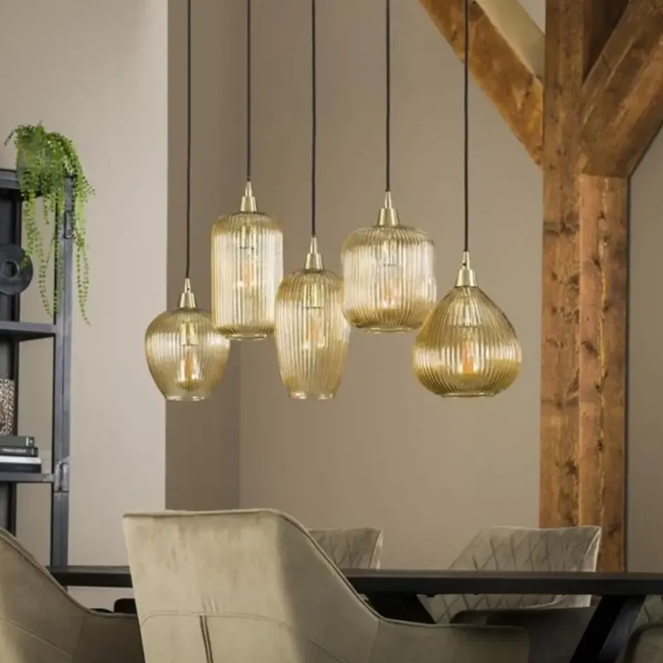 Hanglamp Ella glas amber rond 5-lichts 20x120x150 cm Amber color glas