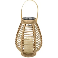 HDF Zonnelantaarn tafellamp - Solar -rotan - 26,5 cm -kaarseffect
