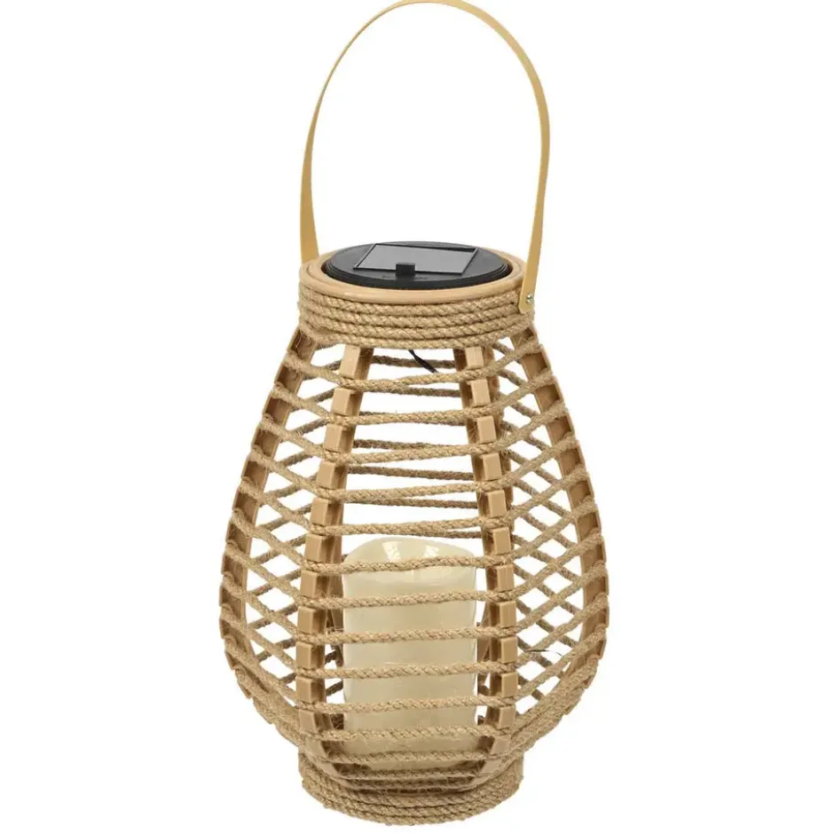 HDF Zonnelantaarn tafellamp - Solar -rotan - 26,5 cm -kaarseffect