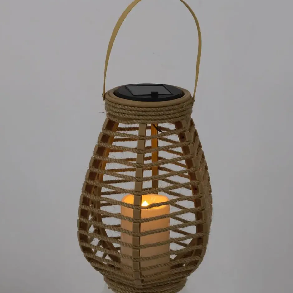 HDF Zonnelantaarn tafellamp - Solar -rotan - 26,5 cm -kaarseffect