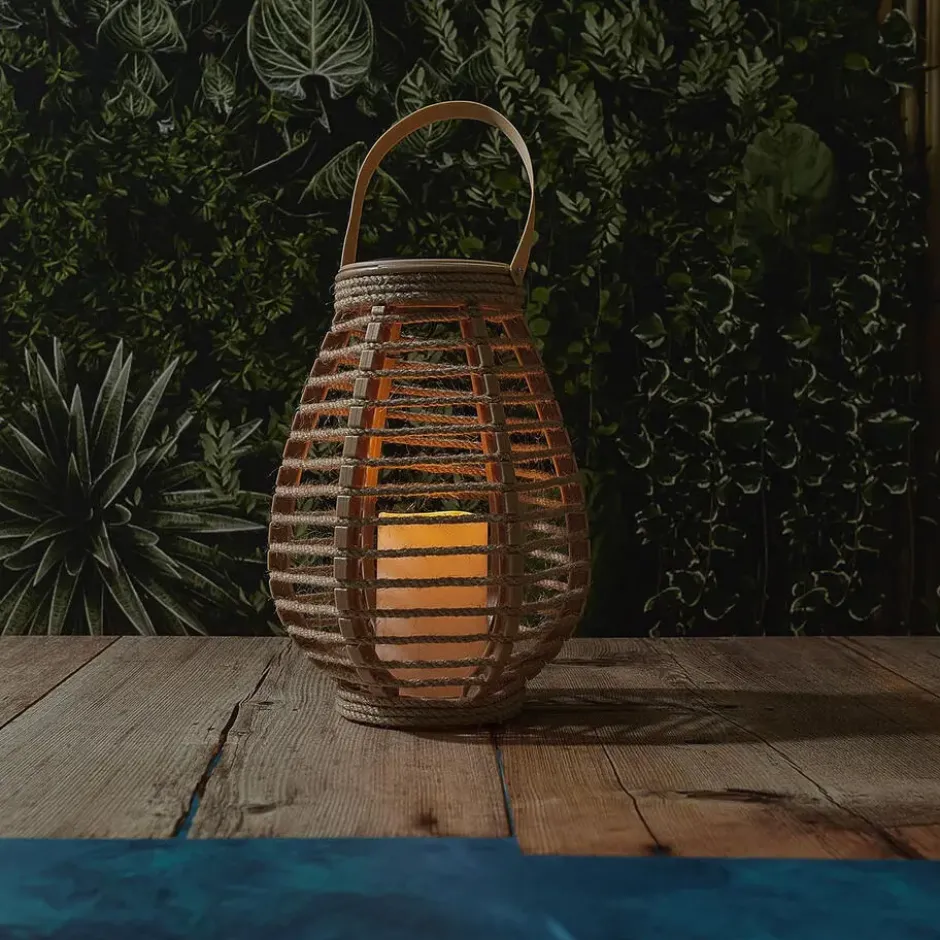 HDF Zonnelantaarn tafellamp - Solar -rotan - 26,5 cm -kaarseffect
