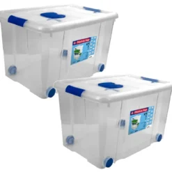 Hega Hogar Opbergbox met deksel/wieltjes - 55L - kunststof
