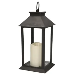 HI Lantaarn - zwart - kaars met LED verlichting - 33 cm