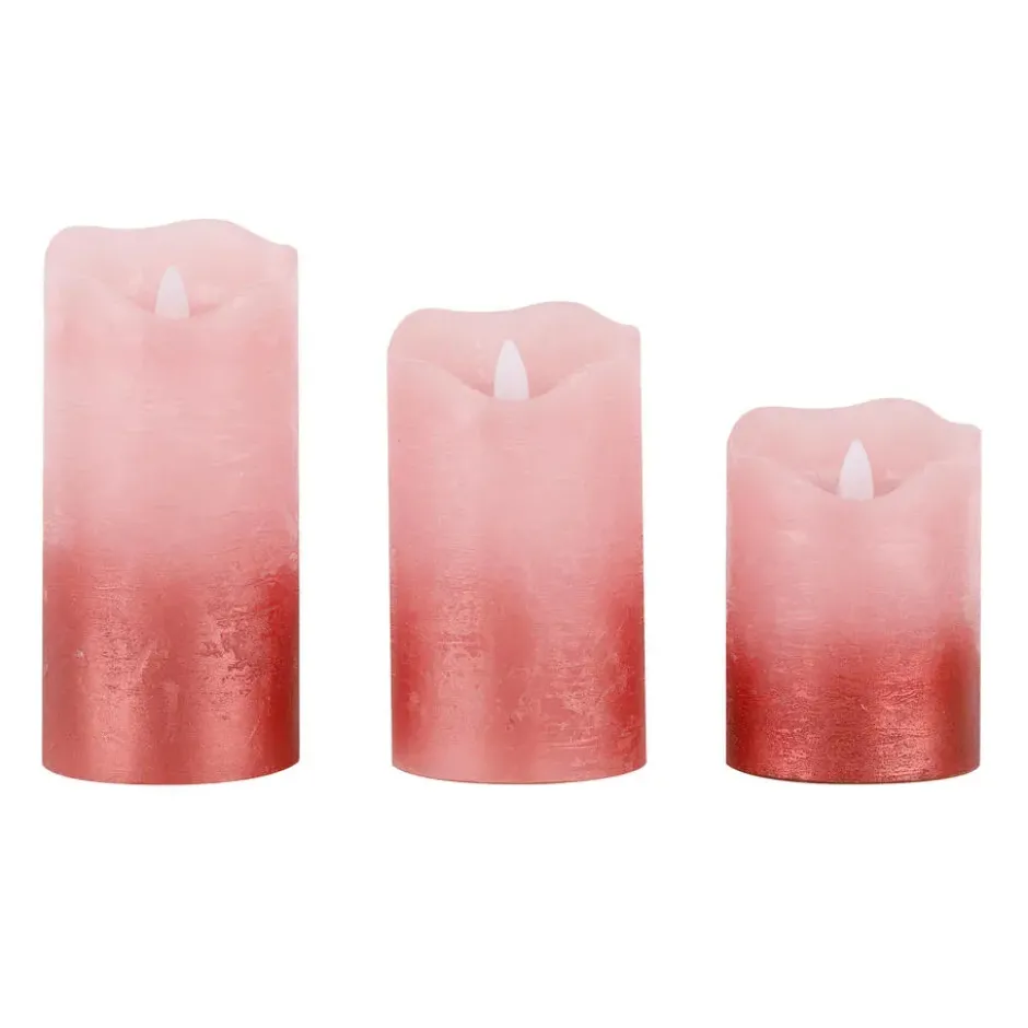HI LED kaarsen - set van 3x st - roze - half metallic -met timer