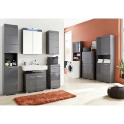 Hioshop AmandaMando badkamerkast 1 deur- 1 lade grijs- grijs hoogglans
