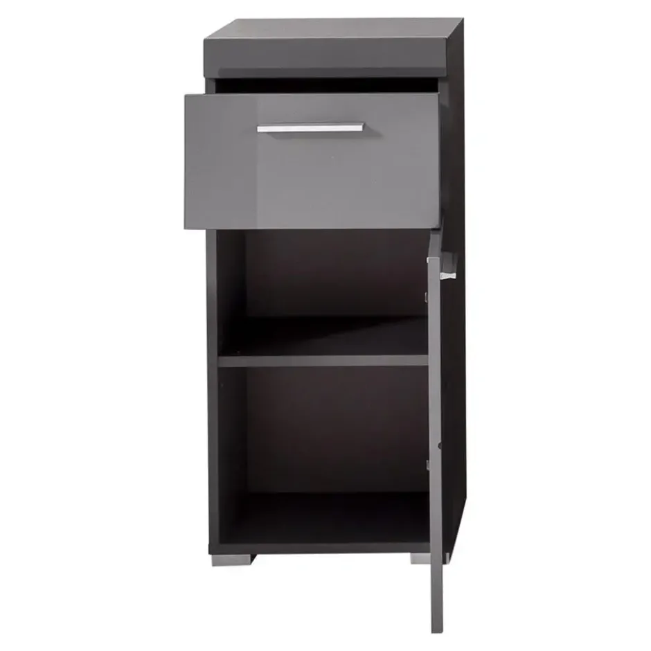 Hioshop AmandaMando badkamerkast 1 deur- 1 lade grijs- grijs hoogglans