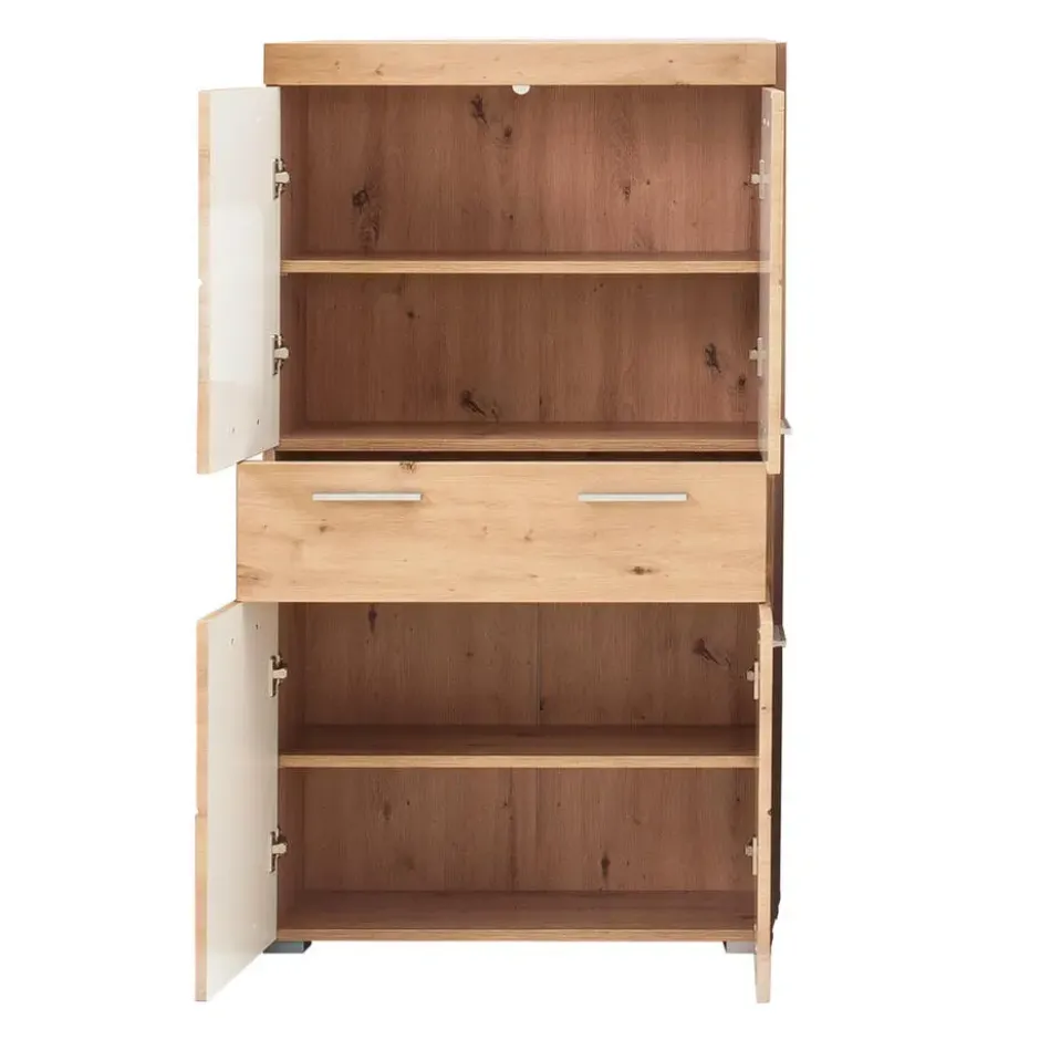Hioshop AmandaMando badkamerkast 4 deuren- 1 lade eiken decor