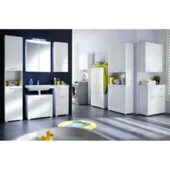 Hioshop AmandaMando kolomkast 2 deuren- 1 open vak wit- wit hoogglans