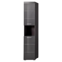 Hioshop AmandaMando kolomkast 2 deuren- 1 open vak grijs- grijs hoogglans