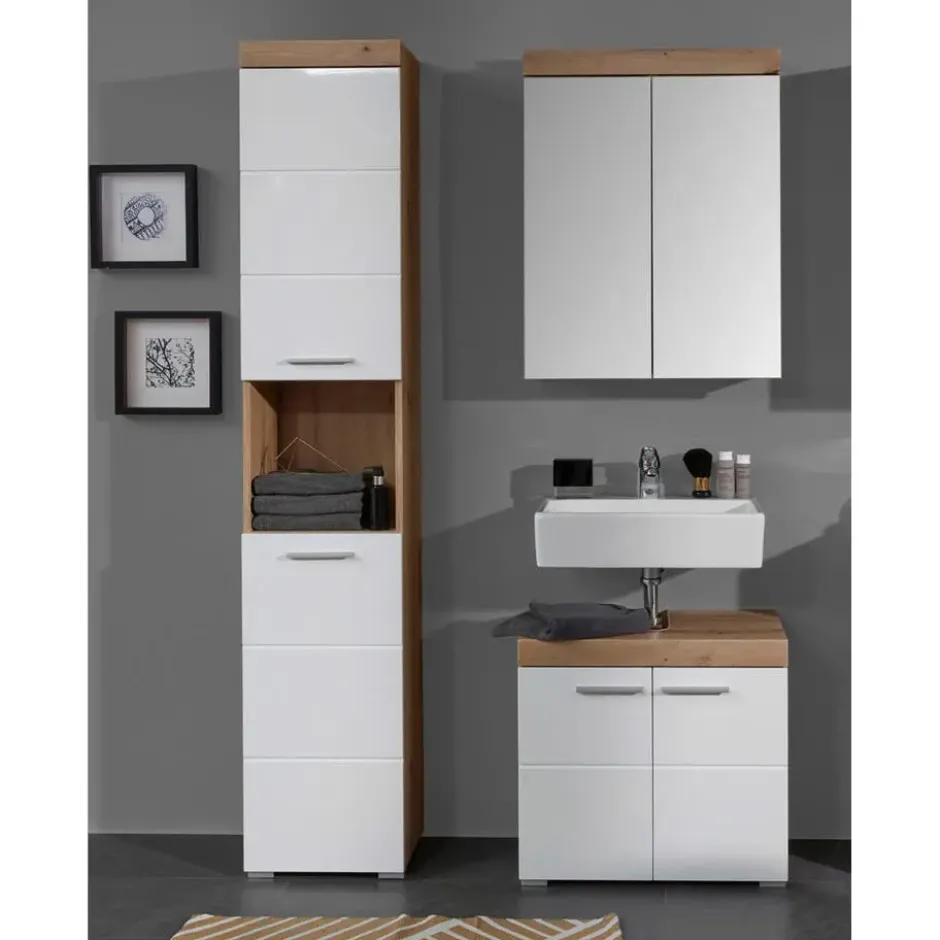 Hioshop AmandaMando spiegelkast 2 deuren donker eiken decor- spiegelglas