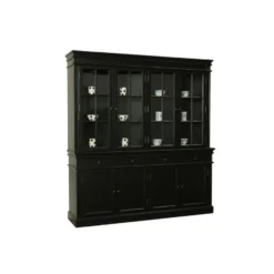 Hioshop Amaretta vitrinekast 4 deuren- zwart antiek gepatineerd Breedte 186