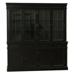 Hioshop Amaretta vitrinekast 4 deuren- zwart antiek gepatineerd Breedte 186