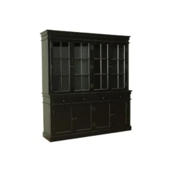 Hioshop Amaretta vitrinekast 4 deuren- zwart antiek gepatineerd Breedte 186