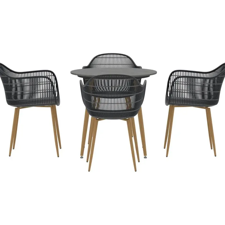 Hioshop Anafi tuinmeubelset tafel 80x80cm 4 stoelen zwart