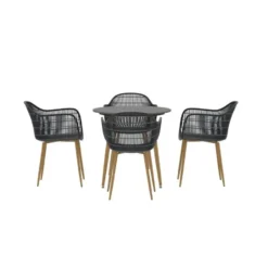 Hioshop Anafi tuinmeubelset tafel 80x80cm 4 stoelen zwart
