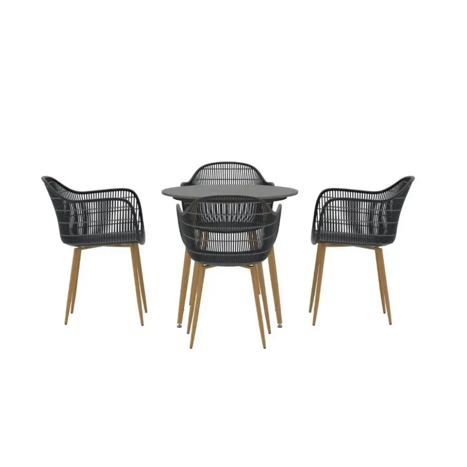 Hioshop Anafi tuinmeubelset tafel 80x80cm 4 stoelen zwart