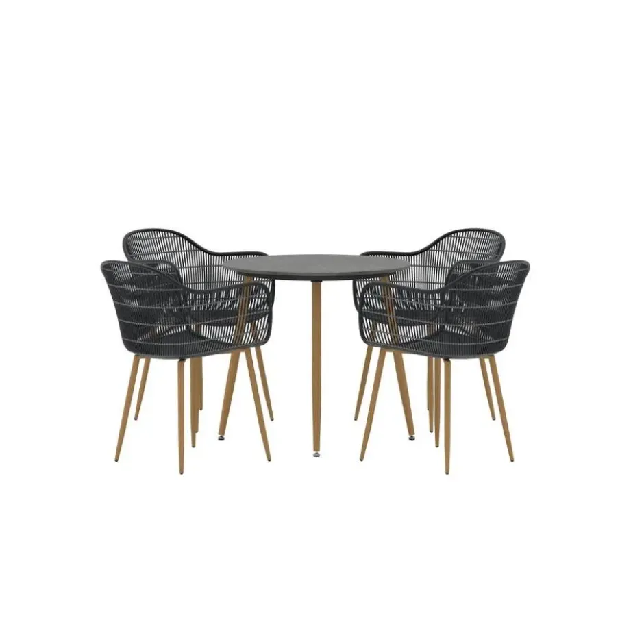Hioshop Anafi tuinmeubelset tafel 80x80cm 4 stoelen zwart