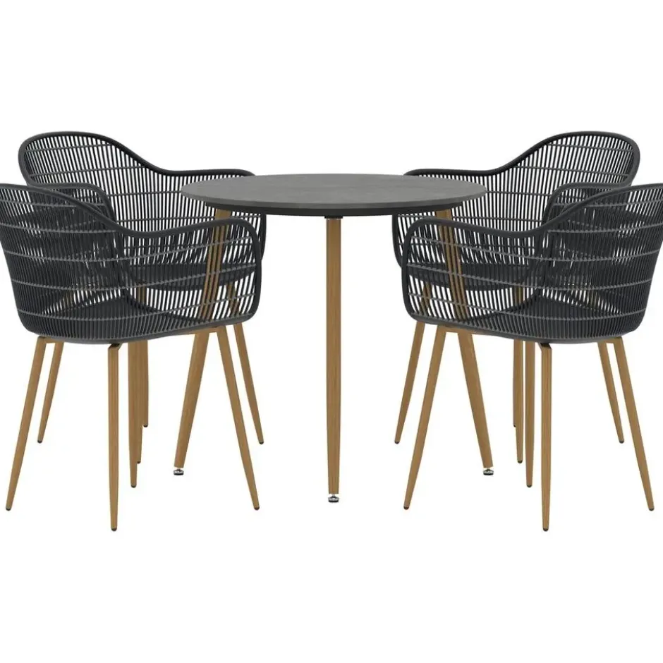 Hioshop Anafi tuinmeubelset tafel 80x80cm 4 stoelen zwart