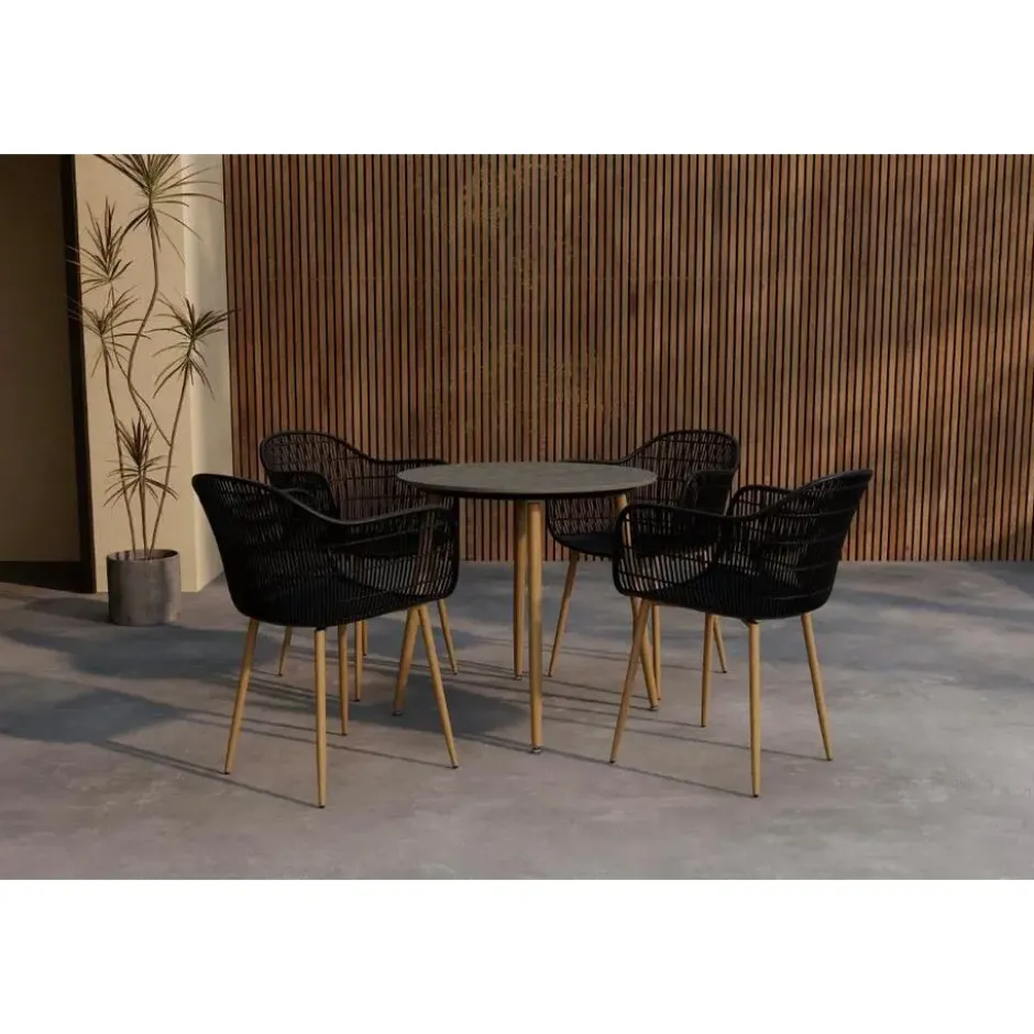Hioshop Anafi tuinmeubelset tafel 80x80cm 4 stoelen zwart