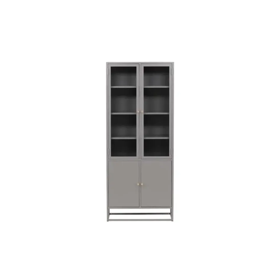 Hioshop Bakal vitrinekast 2 glazen deuren- 2 deuren lichtgrijs