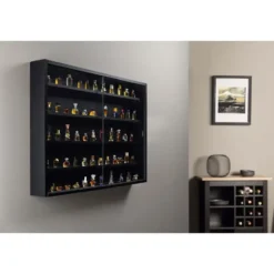 Hioshop Blacklava vitrinekast vitrinekast- 2 schuifdeuren zwart