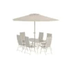 Hioshop Brekki tuinmeubelset parasol- tafel 90x150cm 6 stoelen beige