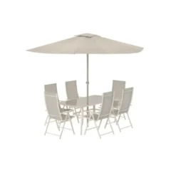 Hioshop Brekki tuinmeubelset parasol- tafel 90x150cm 6 stoelen beige