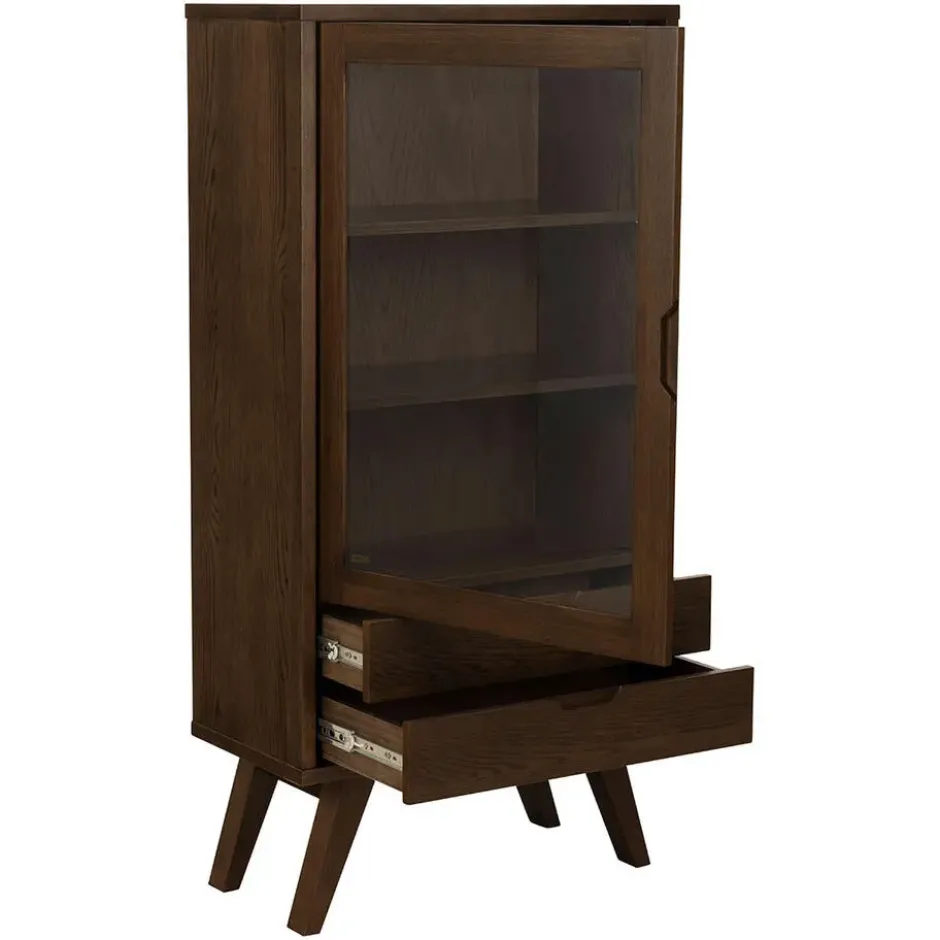 Hioshop Bristol vitrinekast 1 deur 2 lades 2 planken grijs