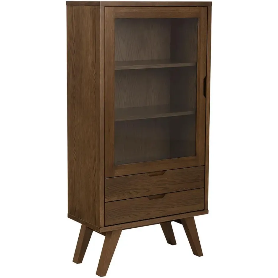 Hioshop Bristol vitrinekast 1 deur 2 lades 2 planken grijs