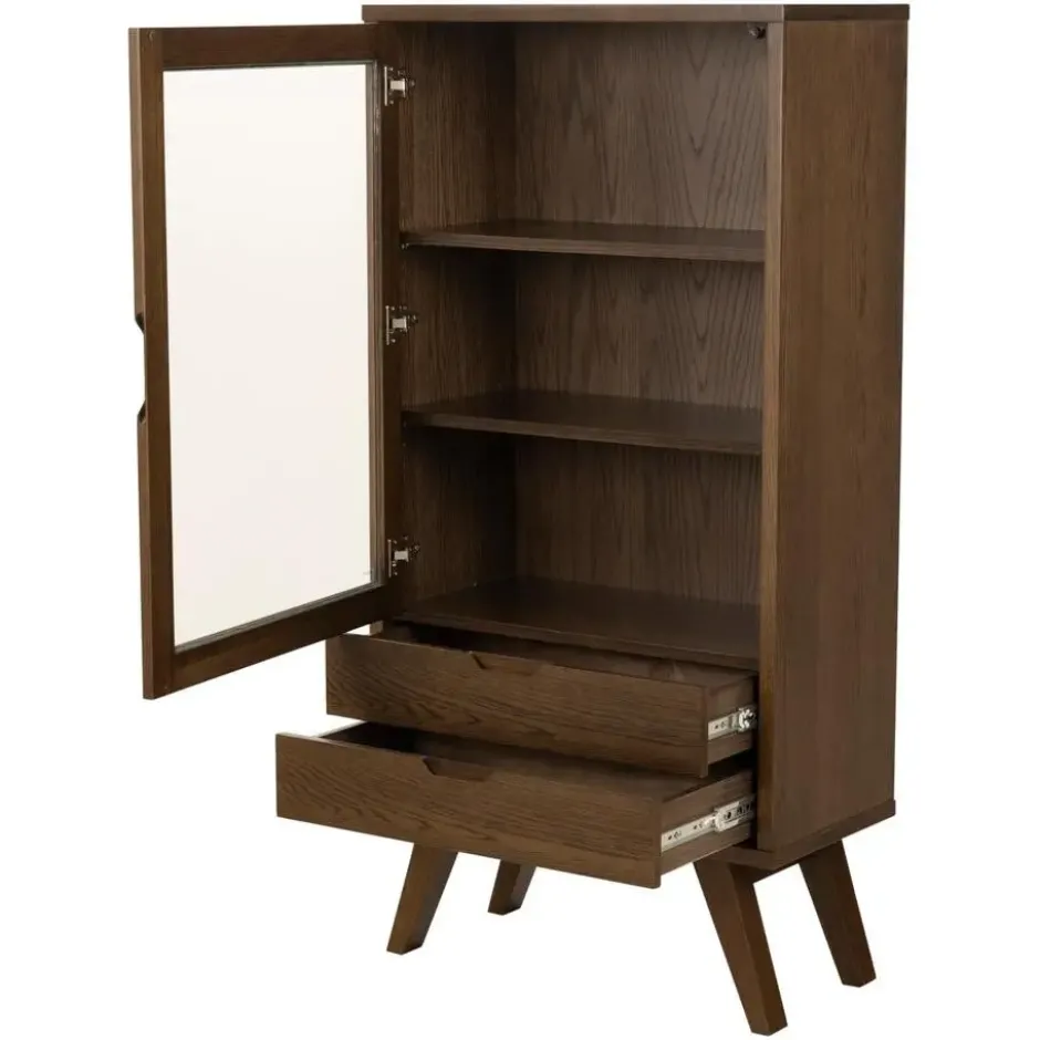 Hioshop Bristol vitrinekast 1 deur 2 lades 2 planken grijs