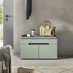 Hioshop Canu bank met opberging inclusief kussen 2 deuren stofgroen-
