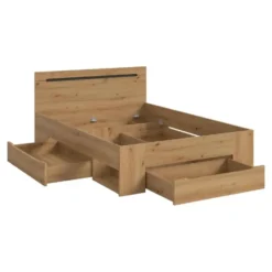 Hioshop Canu bed 140x200cm 3 laden grijs- eik decor