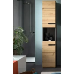 Hioshop Canu kolomkast 2 deuren- 1 plank eiken decor- grijs