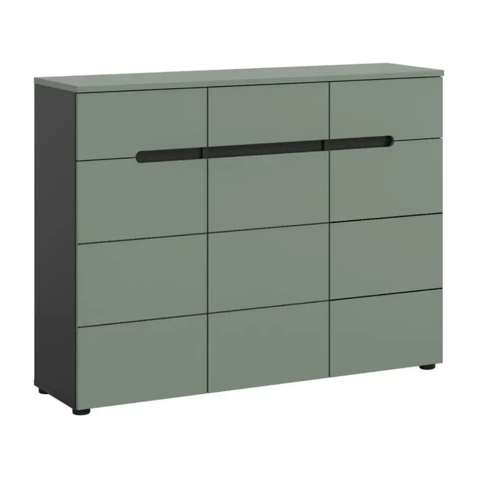 Hioshop Canu schoenenkast 3 deuren- 3 lades stofgroen- donkergrijs