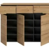 Hioshop Canu schoenenkast 3 deuren- 3 lades eiken decor- grijs
