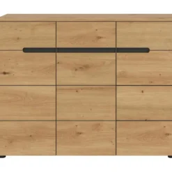 Hioshop Canu schoenenkast 3 deuren- 3 lades eiken decor- grijs