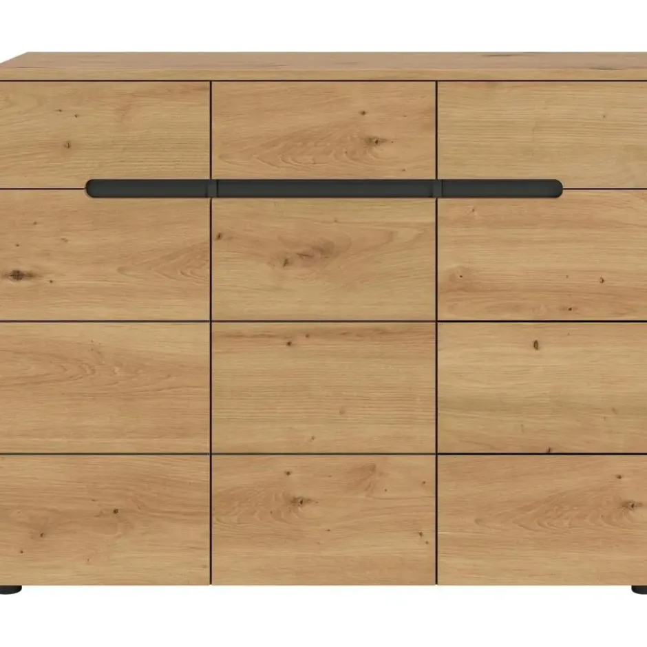 Hioshop Canu schoenenkast 3 deuren- 3 lades eiken decor- grijs