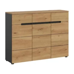 Hioshop Canu schoenenkast 3 deuren- 3 lades eiken decor- grijs