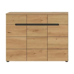 Hioshop Canu schoenenkast 3 deuren- 3 lades eiken decor- grijs
