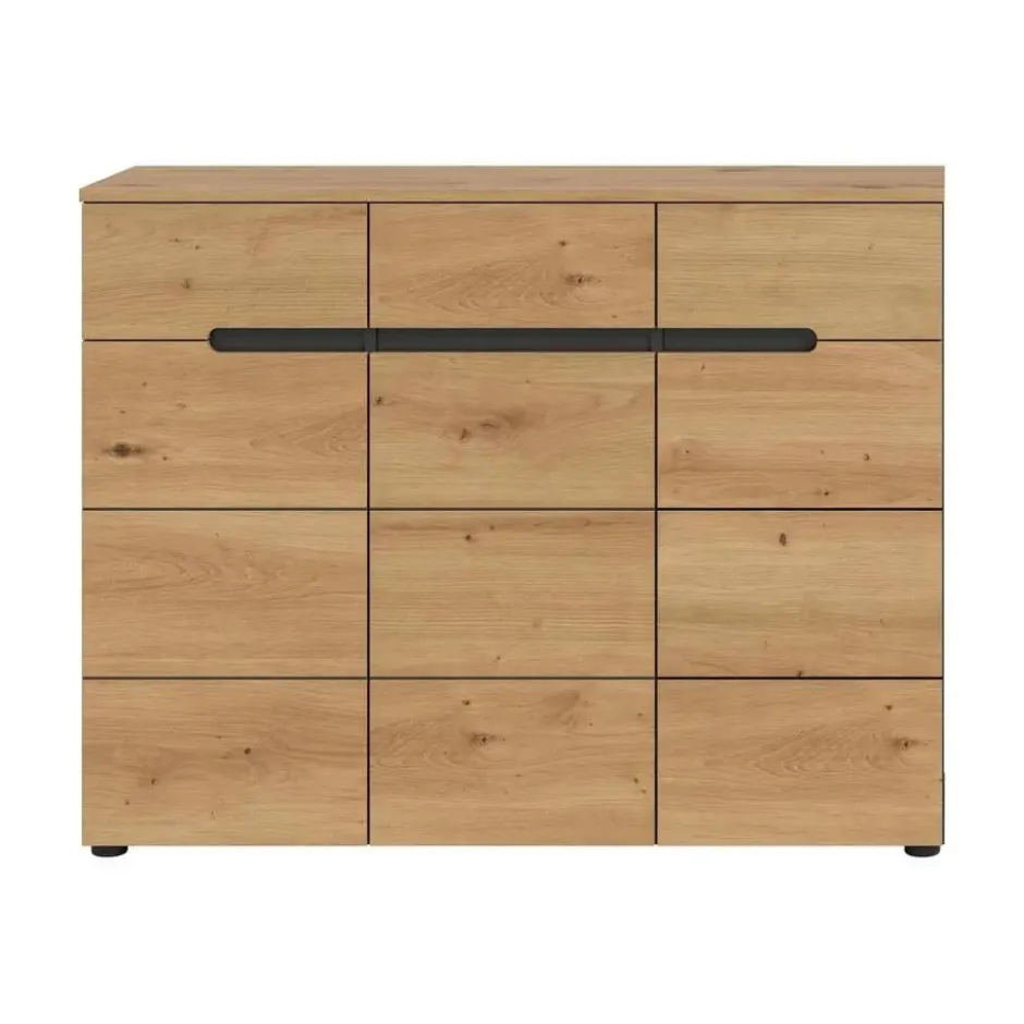 Hioshop Canu schoenenkast 3 deuren- 3 lades eiken decor- grijs
