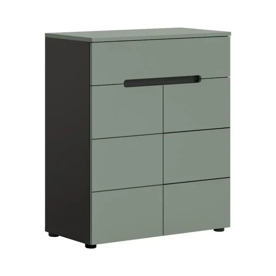 Hioshop Canu schoenenkast 2 deuren- 1 lade stofgroen- donkergrijs