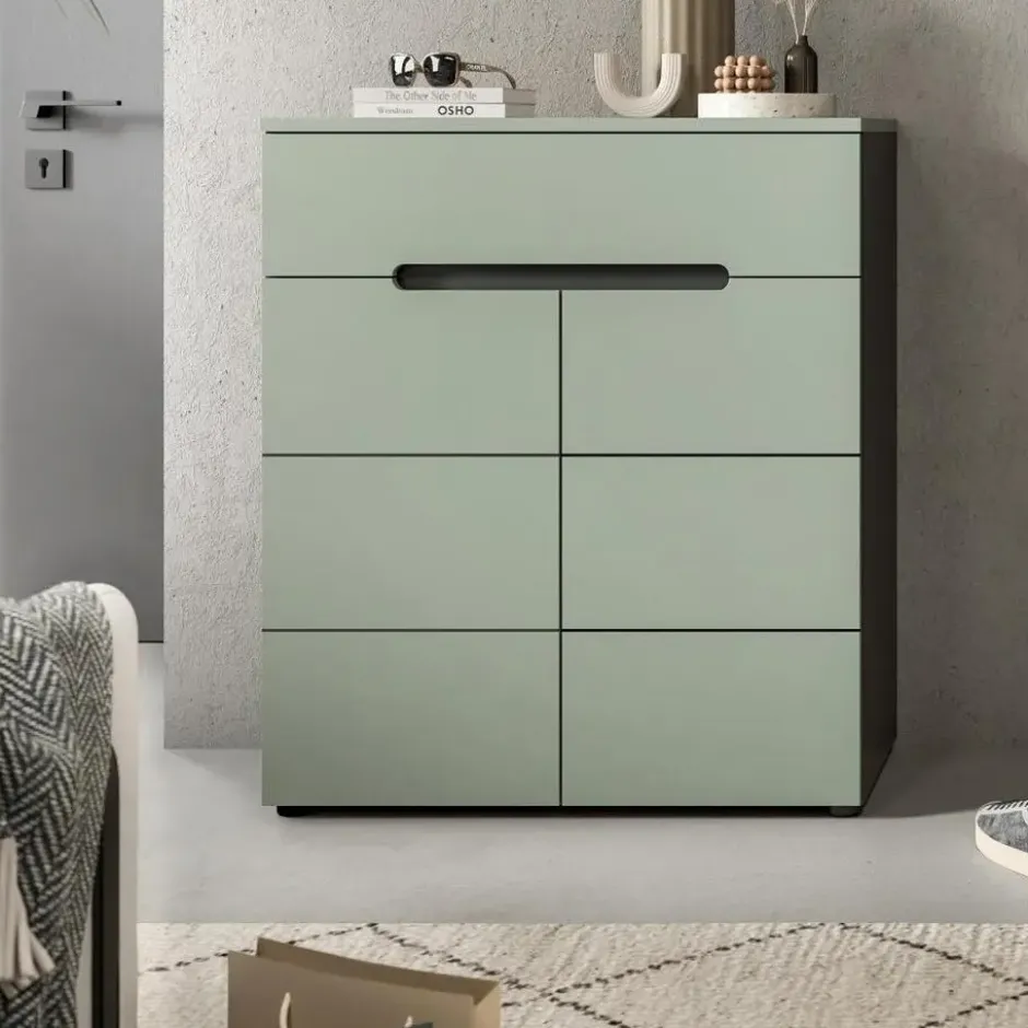 Hioshop Canu schoenenkast 2 deuren- 1 lade stofgroen- donkergrijs