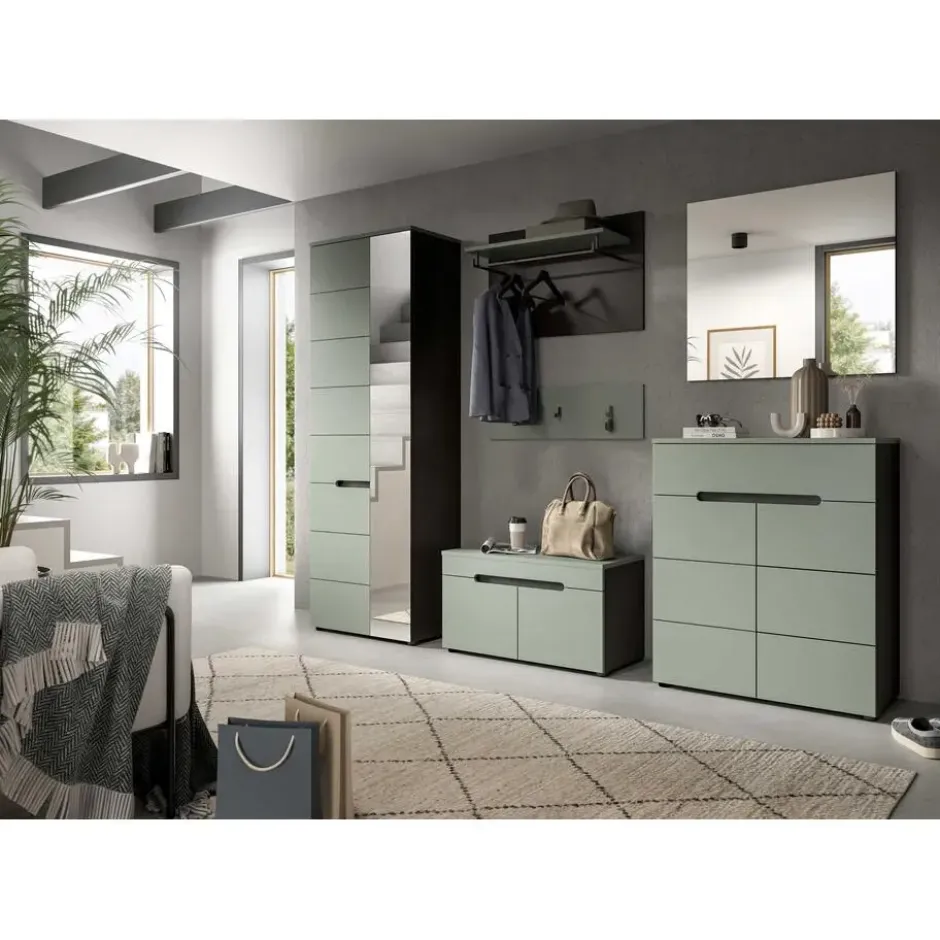 Hioshop Canu schoenenkast 2 deuren- 1 lade stofgroen- donkergrijs