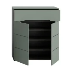 Hioshop Canu schoenenkast 2 deuren- 1 lade stofgroen- donkergrijs