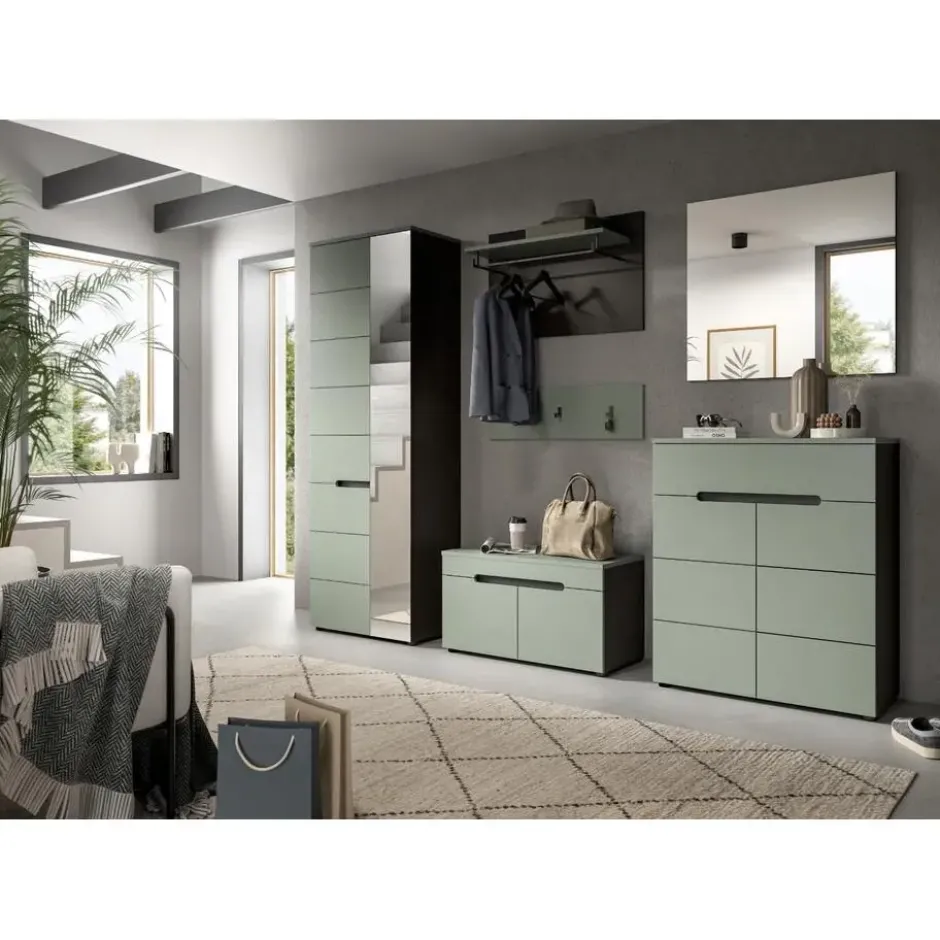 Hioshop Canu schoenenkast 2 deuren- 1 lade stofgroen- donkergrijs