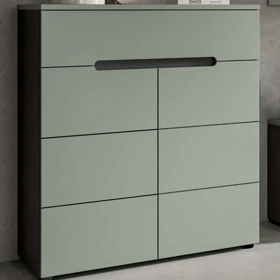 Hioshop Canu schoenenkast 2 deuren- 1 lade stofgroen- donkergrijs