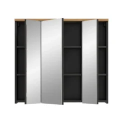 Hioshop Canu spiegelkast 3 spiegeldeuren eiken decor- grijs